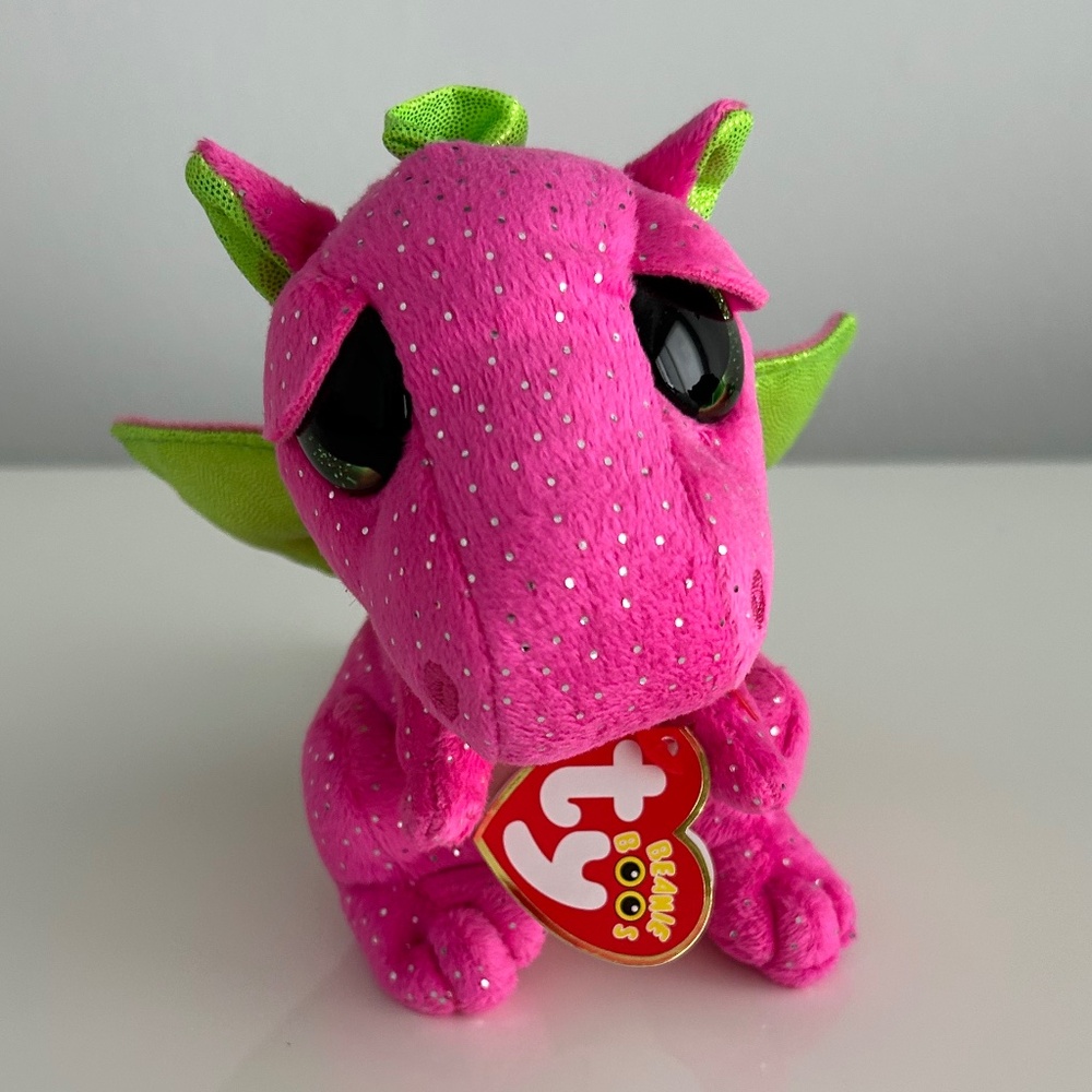 Ty rare Beanie Boo's Darla pink glitter Dragon. NWT